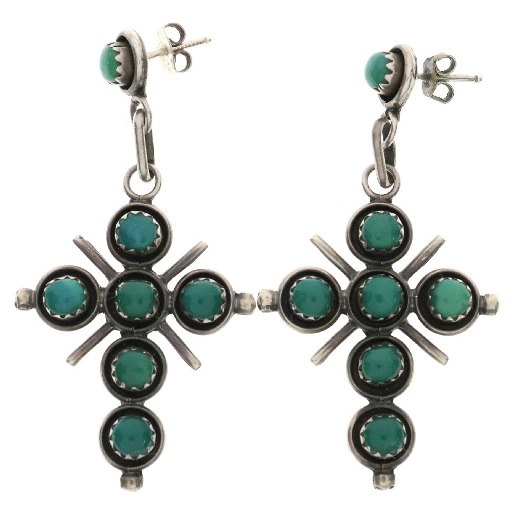 INDIAN JEWELRY(インディアンジュエリー) クロス ストーン ピアス グリーン/シルバー