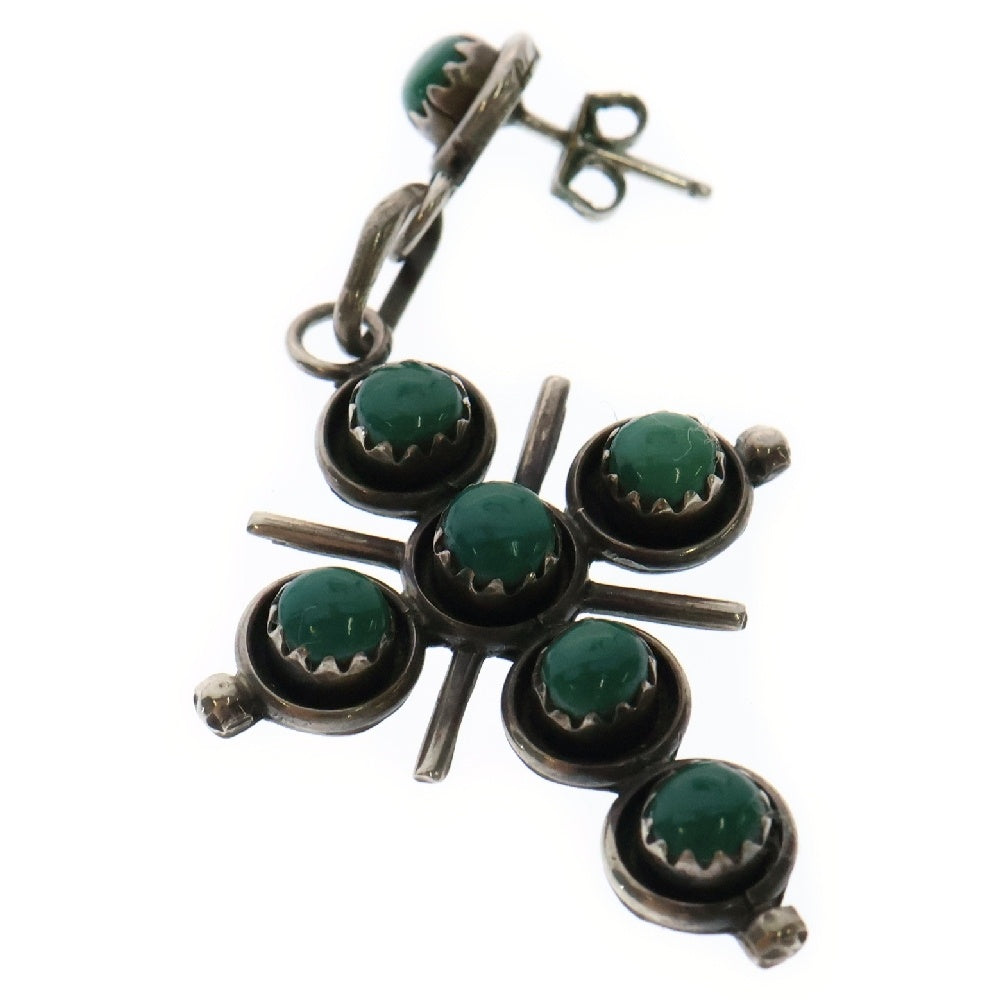 INDIAN JEWELRY(インディアンジュエリー) クロス ストーン ピアス グリーン/シルバー