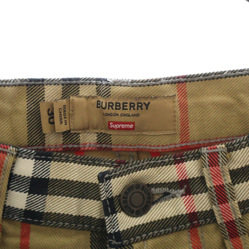 SUPREME(シュプリーム) 22SS ×BURBERRY Denim Shorts バーバリー チェック柄 ショーツ ハーフパンツ ベージュ