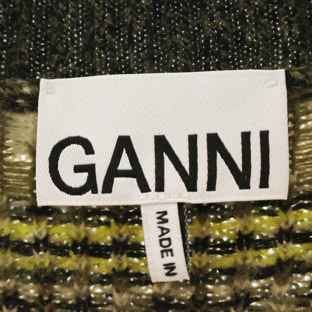 GANNI(ガニー) Logo Wool Mix Vest ロゴプリントウール混Vネックニットベスト マルチ レディース