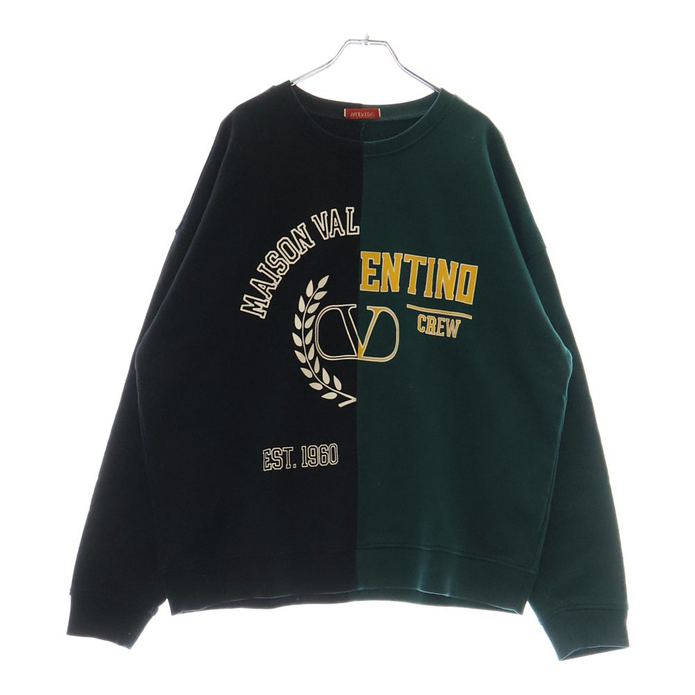 VALENTINO(ヴァレンチノ) バイカラーデザイン フロントロゴプリント クルーネック スウェットトレーナー ブラック/グリーン 2V3MF25G967