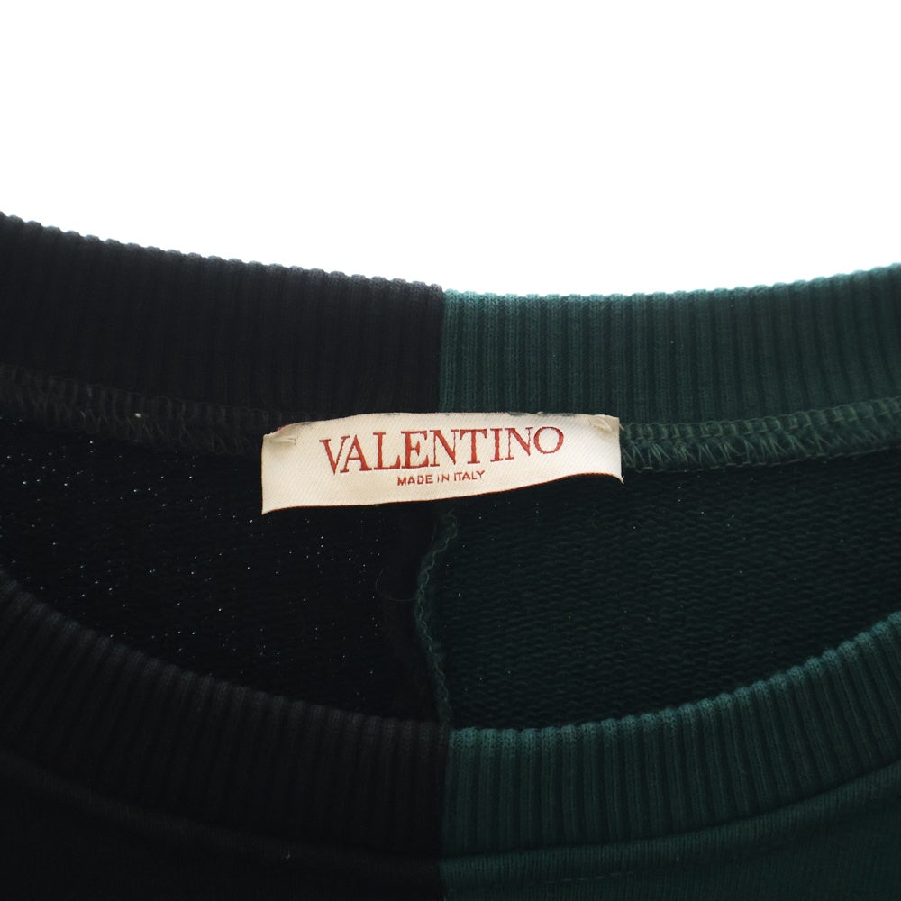 VALENTINO(ヴァレンチノ) バイカラーデザイン フロントロゴプリント クルーネック スウェットトレーナー ブラック/グリーン 2V3MF25G967