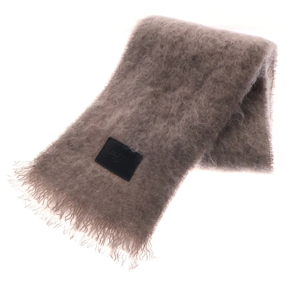 LOEWE(ロエベ) ブランドロゴパッチ モヘア ストール マフラー グレージュ