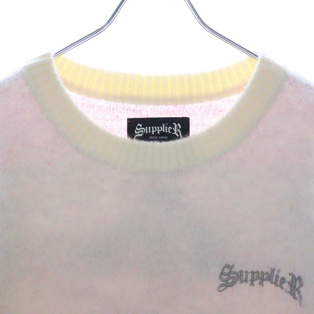 SUPPLIER(サプライヤ) ロゴ刺繍 クルーネック モヘアニット セーター ホワイト
