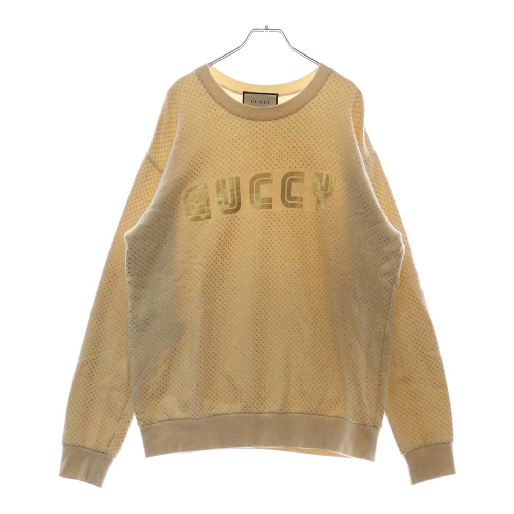GUCCI(グッチ) 18SS クルーネック ロゴプリント ラメデザイントレーナー スウェット 469250-X3N43 ホワイト