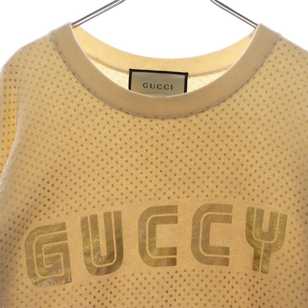 GUCCI(グッチ) 18SS クルーネック ロゴプリント ラメデザイントレーナー スウェット 469250-X3N43 ホワイト