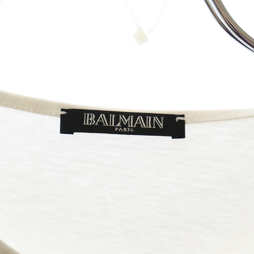 BALMAIN(バルマン) ノースリーブ ロゴプリント コットンクルーネック カットソー ホワイト レディース