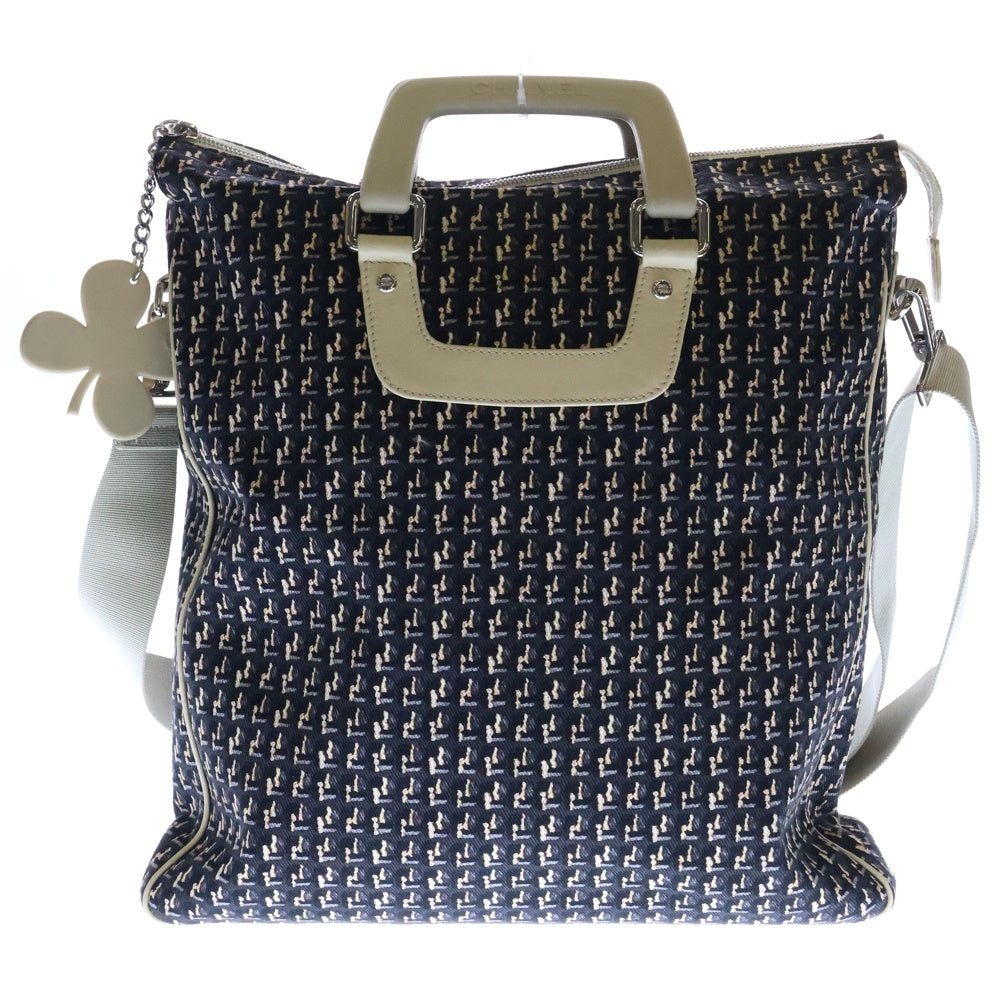 CHANEL(シャネル) 9番台 キャンバス クローバーチャーム 2WAY トート ショルダーバッグ ブラック レディース