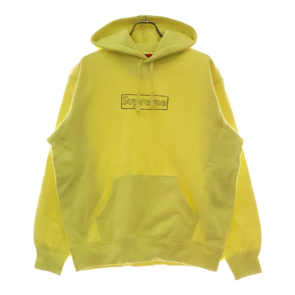 SUPREME(シュプリーム) 21SS KAWS Chalk Logo Hooded Sweatshirt Washed Navy カウズ チョークボックスロゴプルオーバー スウェットパーカー ライトレモン