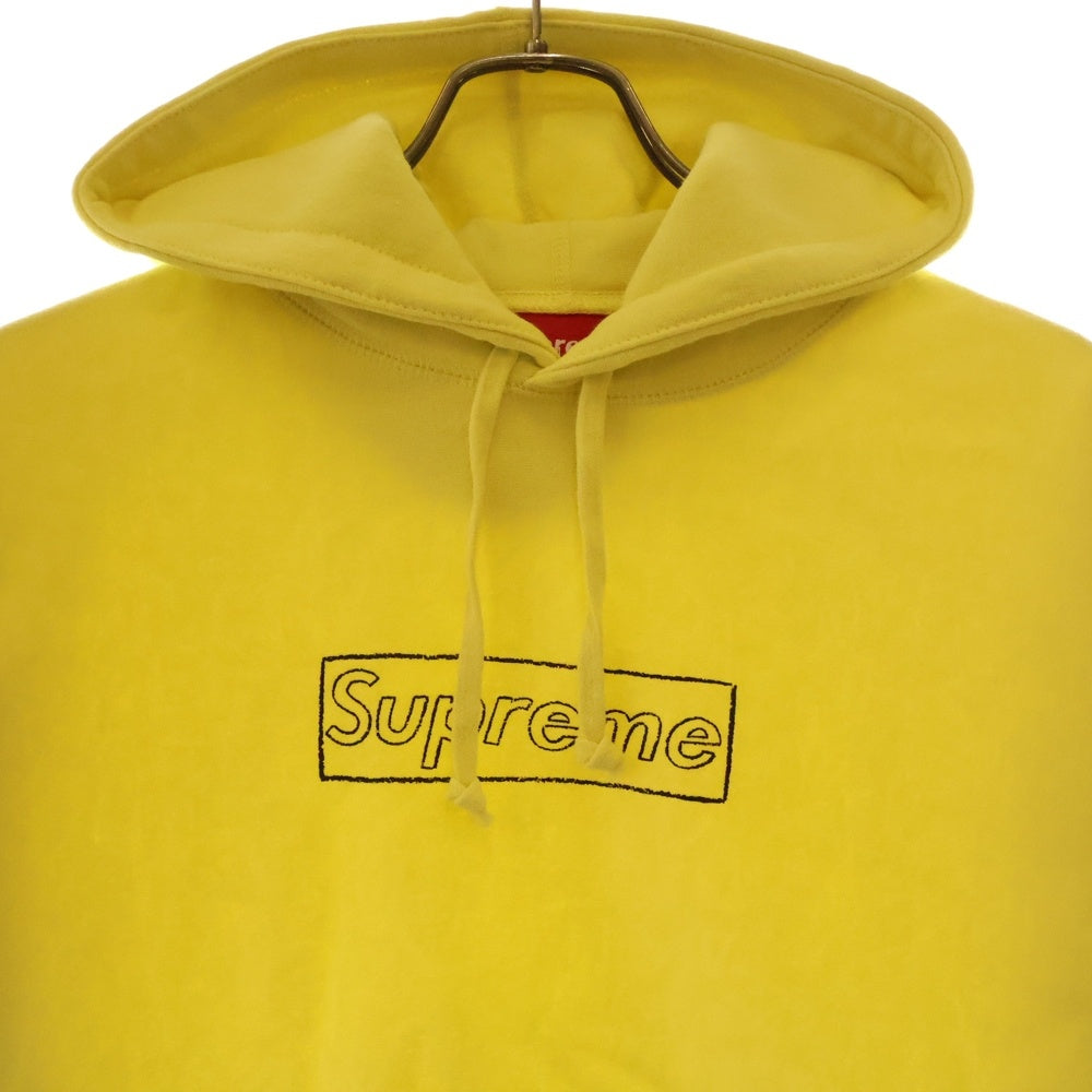 SUPREME(シュプリーム) 21SS KAWS Chalk Logo Hooded Sweatshirt Washed Navy カウズ チョークボックスロゴプルオーバー スウェットパーカー ライトレモン