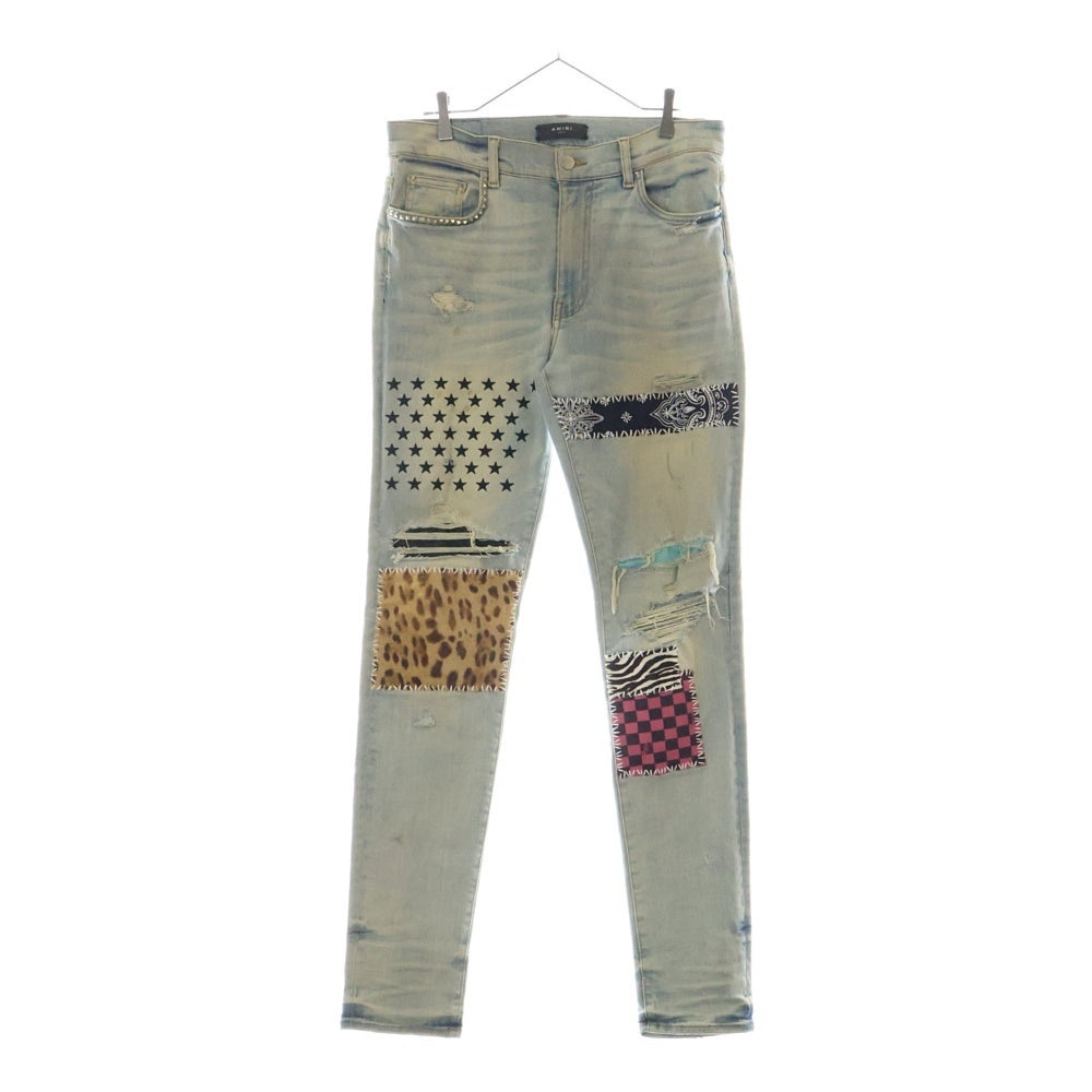 AMIRI(アミリ) 19SS Art Patch Skinny Jeans アートパッチワークスキニーデニムパンツ インディゴ MBAPJ-S19