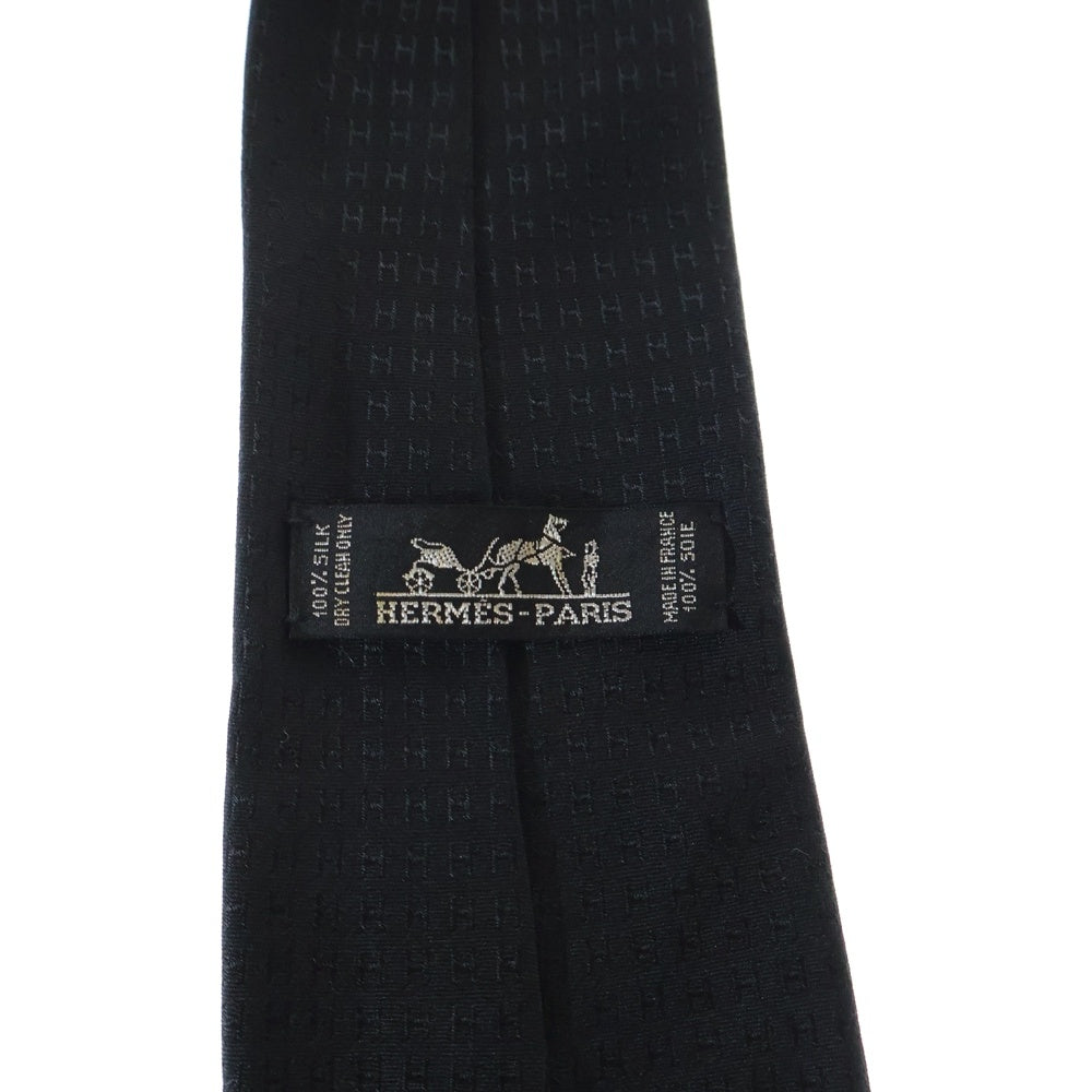 HERMES(エルメス) Hロゴ 総柄シルクネクタイ ブラック