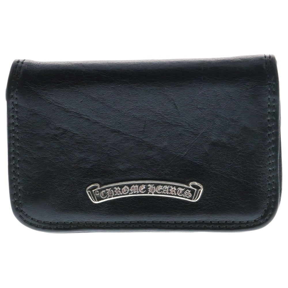 CHROME HEARTS(クロムハーツ) CARD CASE スクロールラベル レザーカードケース ブラック グロメット付