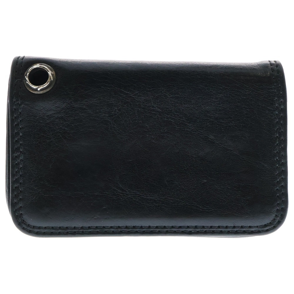 CHROME HEARTS(クロムハーツ) CARD CASE スクロールラベル レザーカードケース ブラック グロメット付