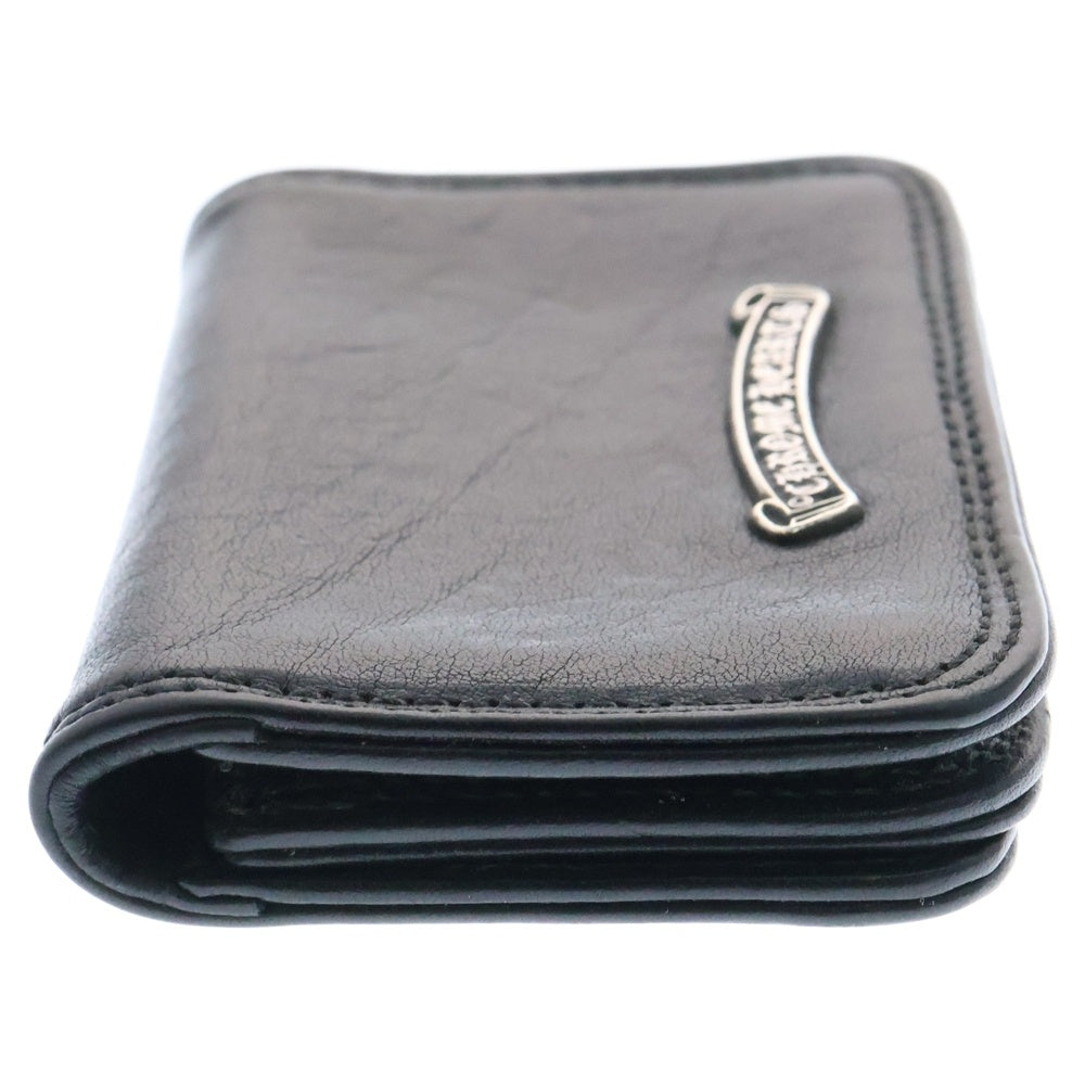 CHROME HEARTS(クロムハーツ) CARD CASE スクロールラベル レザーカードケース ブラック グロメット付