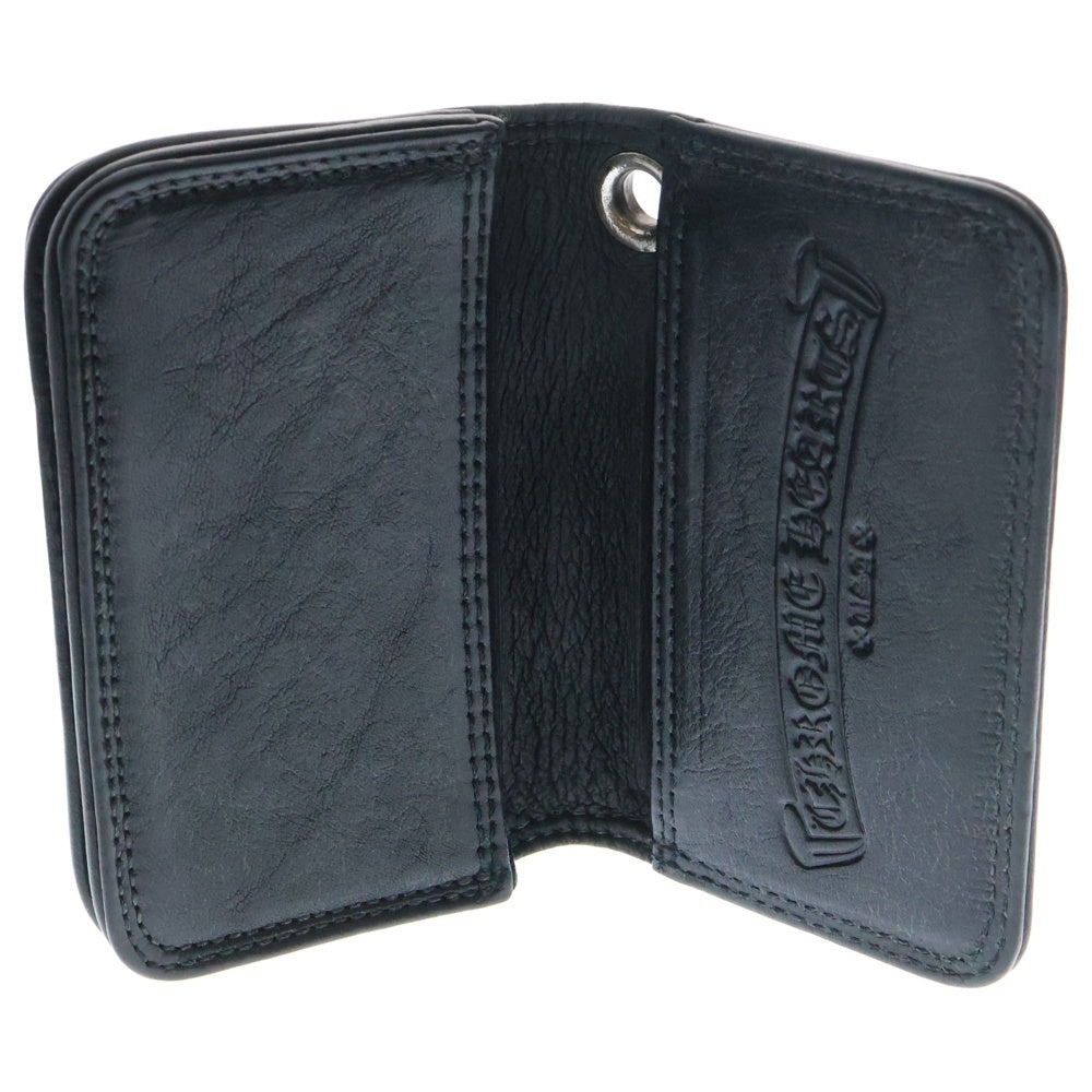 CHROME HEARTS(クロムハーツ) CARD CASE スクロールラベル レザーカードケース ブラック グロメット付