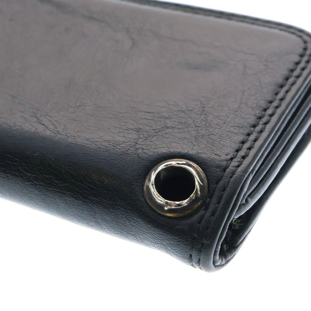 CHROME HEARTS(クロムハーツ) CARD CASE スクロールラベル レザーカードケース ブラック グロメット付