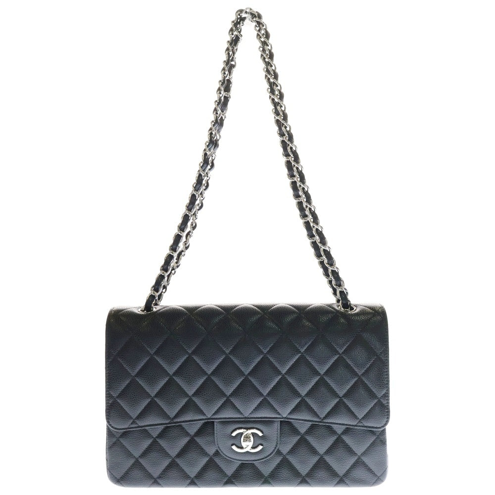 CHANEL(シャネル) デカマトラッセ30 ダブルフラップ クラシック ラージ ハンドバッグ シルバー金具 ブラック