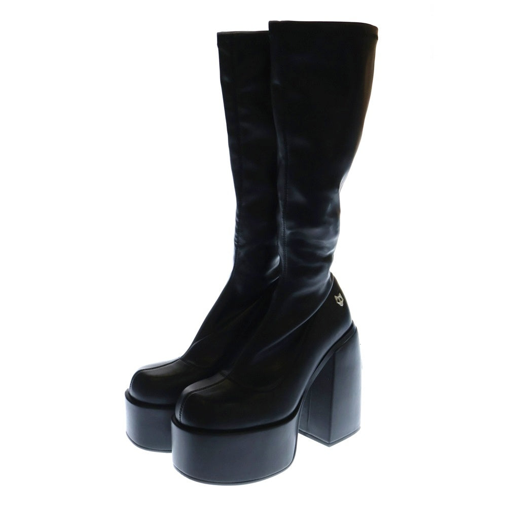 NAKED WOLFE(ネイキッドウルフ) SPICE BLACK STRETCH ロゴデザイン ロングブーツ ブラック レディース