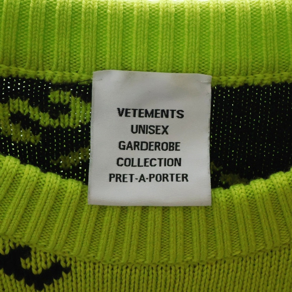 VETEMENTS(ヴェトモン) 23AW neon Sweater with logo ロゴ総柄ニット セーターイエロー UA52KN600Y