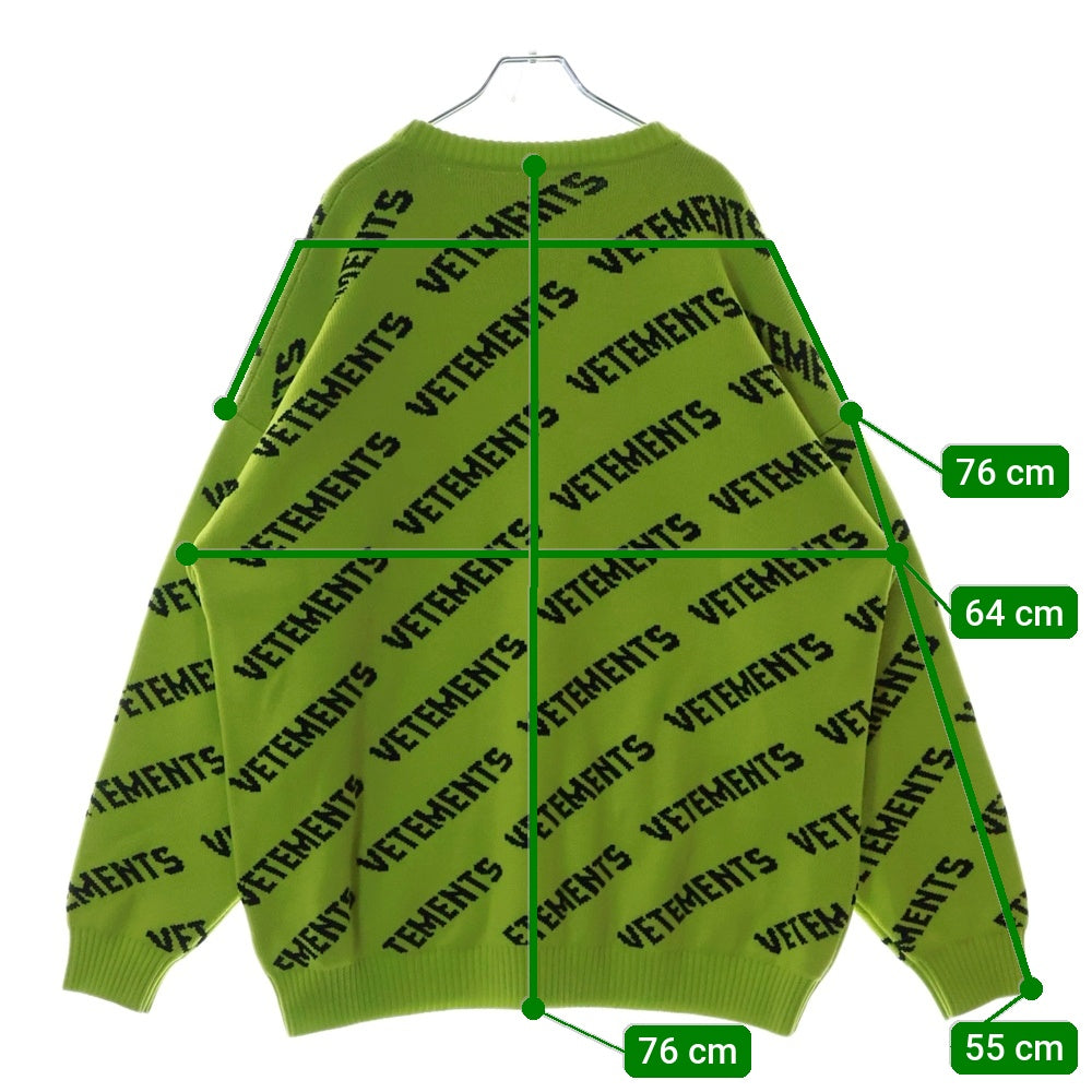 VETEMENTS(ヴェトモン) 23AW neon Sweater with logo ロゴ総柄ニット セーターイエロー UA52KN600Y