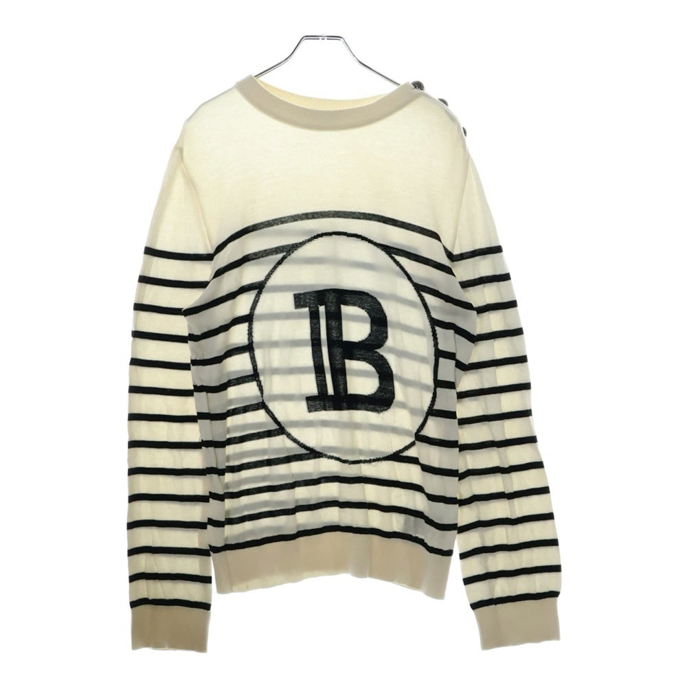 BALMAIN(バルマン) ロゴ刺繍 ボーダーニット セーター ブラック/ホワイト