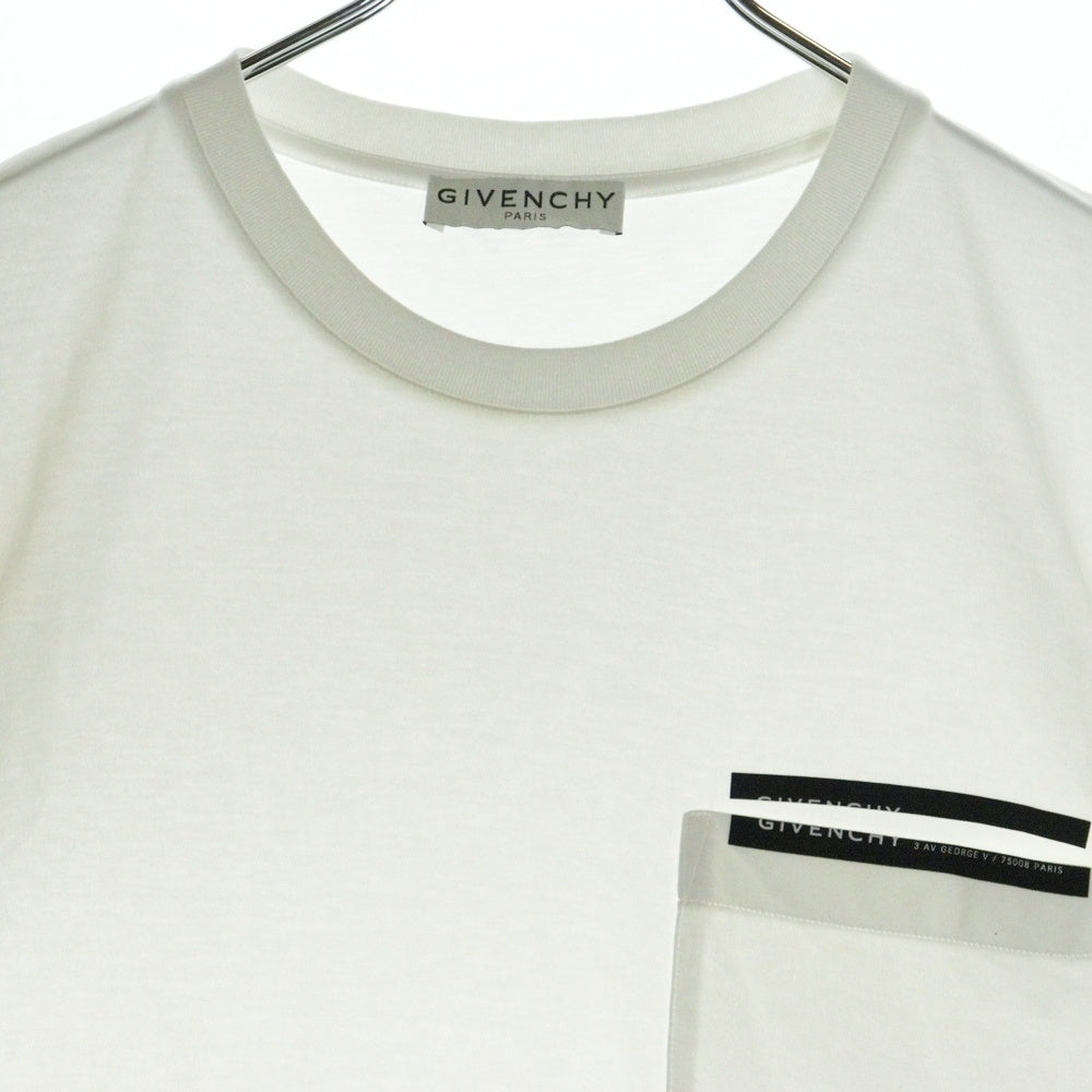 GIVENCHY(ジバンシィ) Ribbon Trimmed Logo Tee BM70VA3002 胸ポケット クルーネック 半袖Tシャツ ホワイト