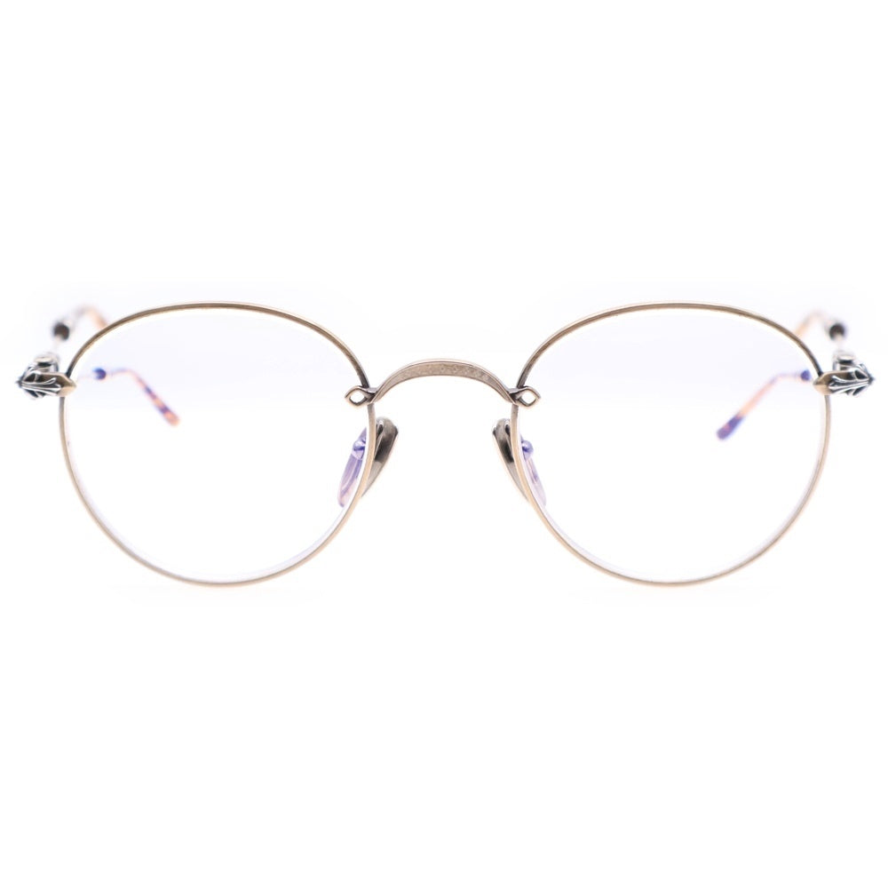 CHROME HEARTS(クロムハーツ) BUBBA-A クロステンプルメタルフレームラウンド眼鏡 シルバー/ブラック ※度入り