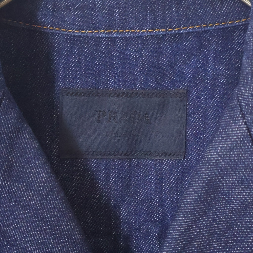 PRADA(プラダ) トライアングルロゴ フロントポケット コットンデニム 半袖シャツ インディゴ GEC068