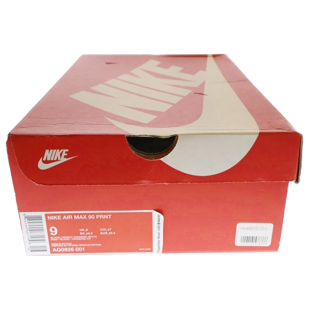 NIKE(ナイキ) ×atmos AIR MAX 90 PRNT AQ0926-001 アトモス エアマックス90 プリント ローカットスニーカー ブラック/レッド US9/27cm AQ0926-001