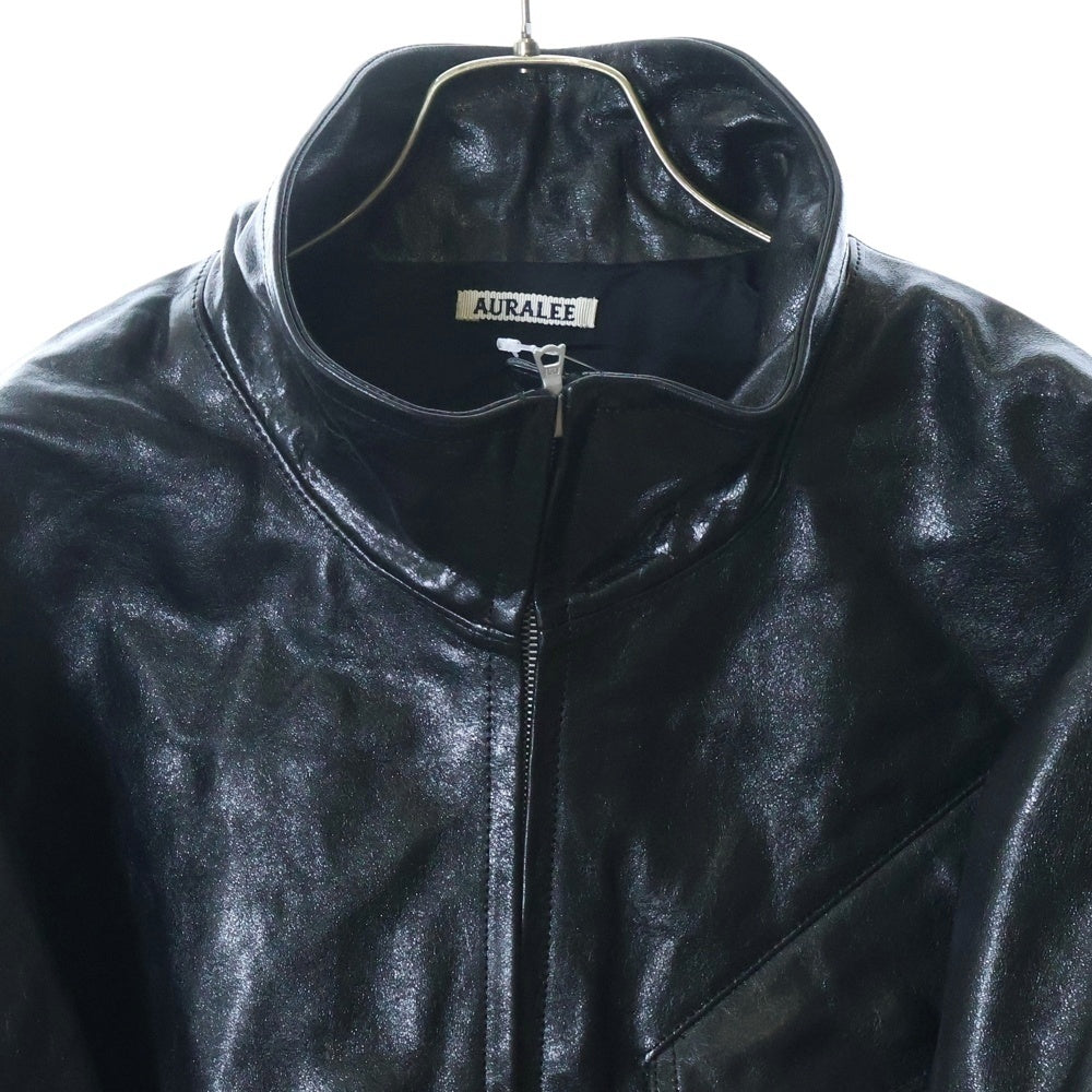 AURALEE(オーラリー) 25AW LAMB LEATHER ZIP BLOUSON ラムレザー ジップアップジャケット ブルゾン ブラック A25AB01WX