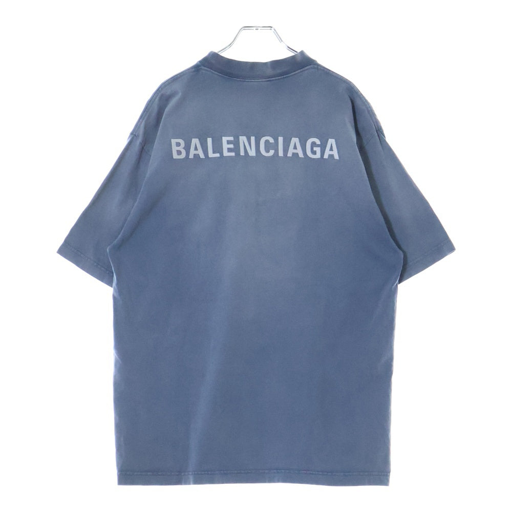 BALENCIAGA(バレンシアガ) 24SS ブランドロゴ刺繍ウォッシュド 半袖Tシャツ カットソー ブルー 764235 TPVK1