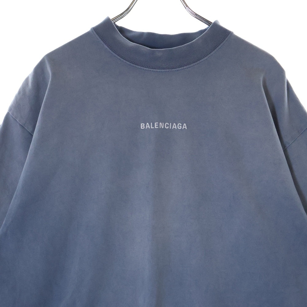 BALENCIAGA(バレンシアガ) 24SS ブランドロゴ刺繍ウォッシュド 半袖Tシャツ カットソー ブルー 764235 TPVK1