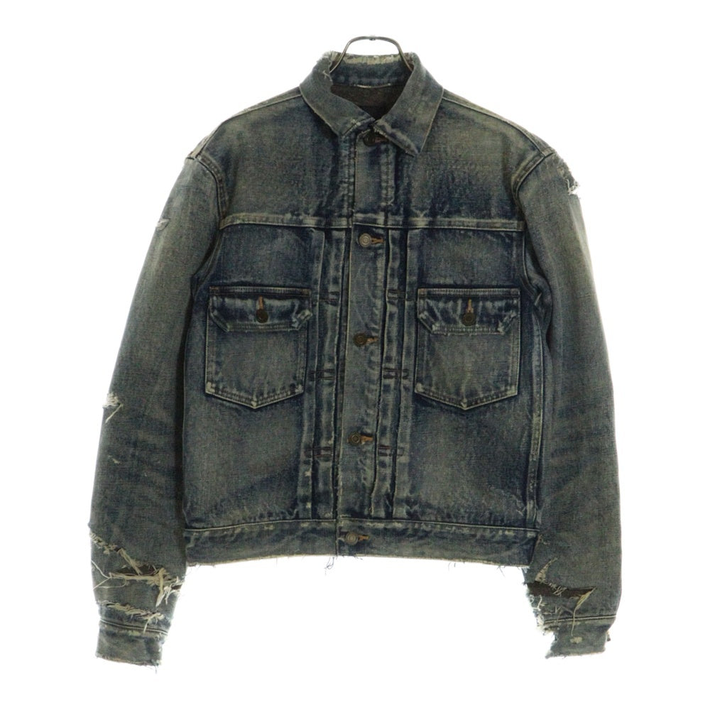 SAINT LAURENT PARIS(サンローランパリ) 21AW デストロイ ダメージ加工 ビンテージ加工 デニムジャケット インディゴ 664366 YE957