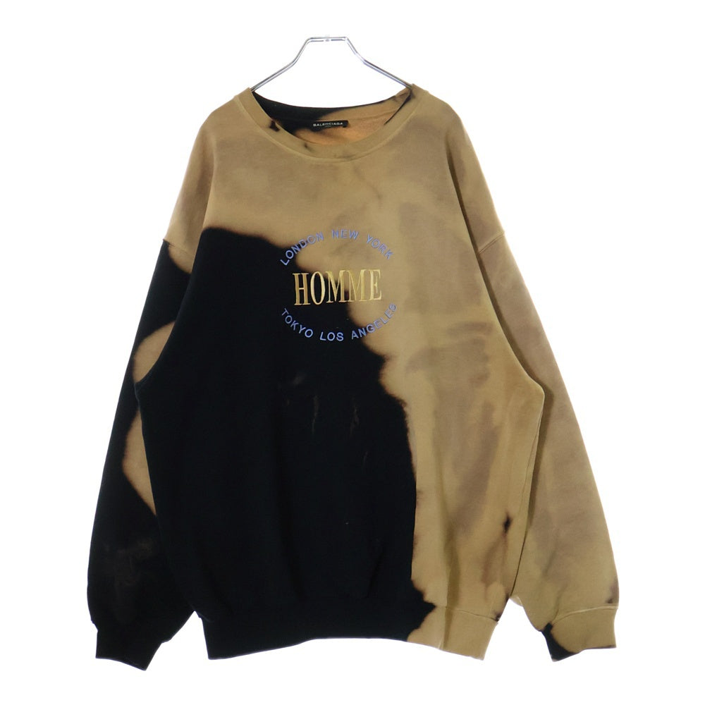 BALENCIAGA(バレンシアガ) 17AW Oversize Bleach Homme Sweater ブリーチ加工HOMME刺繍オーバーサイズスウェット トレーナー ブラック/ブラウン 486095 TWK44