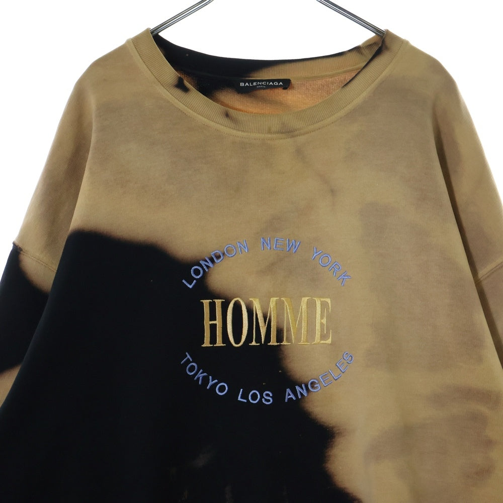 BALENCIAGA(バレンシアガ) 17AW Oversize Bleach Homme Sweater ブリーチ加工HOMME刺繍オーバーサイズスウェット トレーナー ブラック/ブラウン 486095 TWK44
