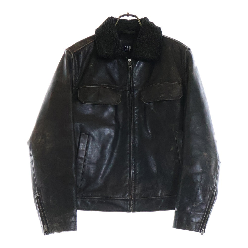 VINTAGE(ヴィンテージ) OLD GAP 紺タグ 襟ボア 裏地キルティング ヴィンテージ ジップアップレザージャケット ブラウン 366542