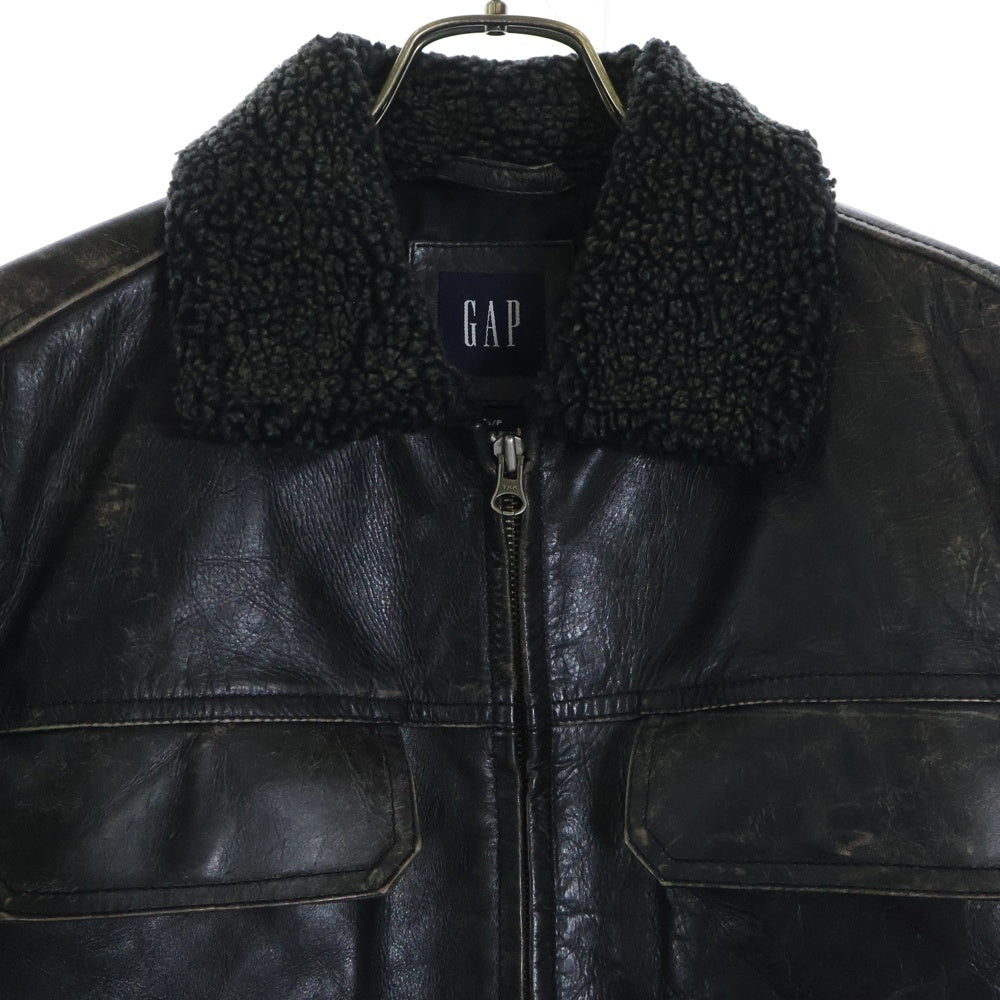 VINTAGE(ヴィンテージ) OLD GAP 紺タグ 襟ボア 裏地キルティング ヴィンテージ ジップアップレザージャケット ブラウン 366542
