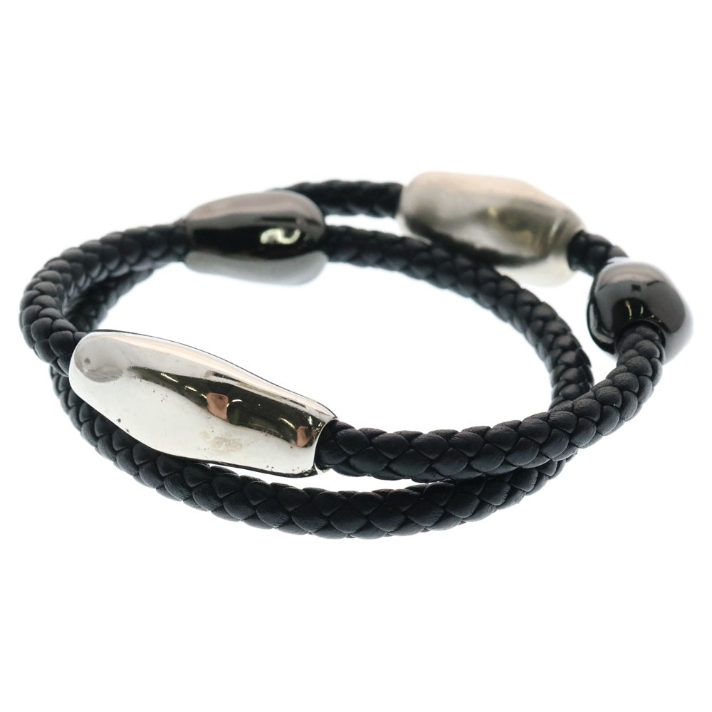 HERMES(エルメス) ウェーブダブル レザー ブレスレット ブラック/シルバー
