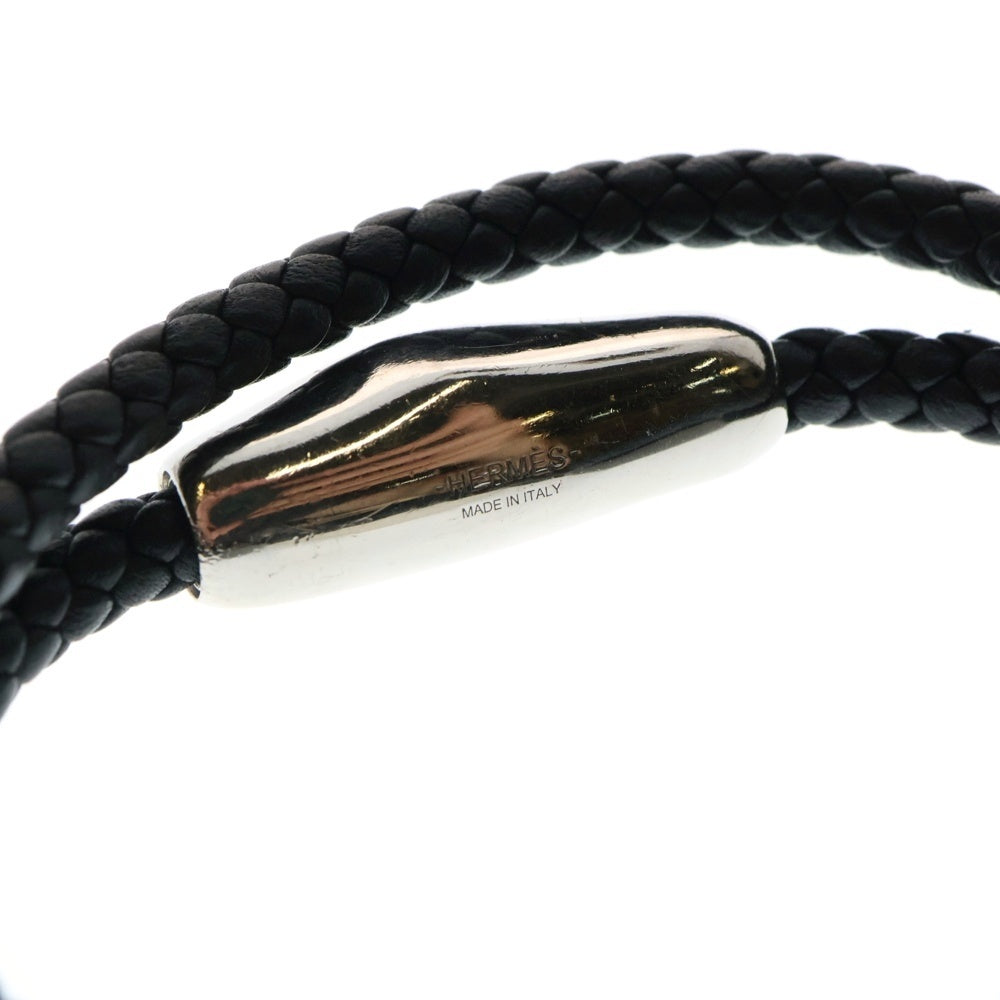 HERMES(エルメス) ウェーブダブル レザー ブレスレット ブラック/シルバー
