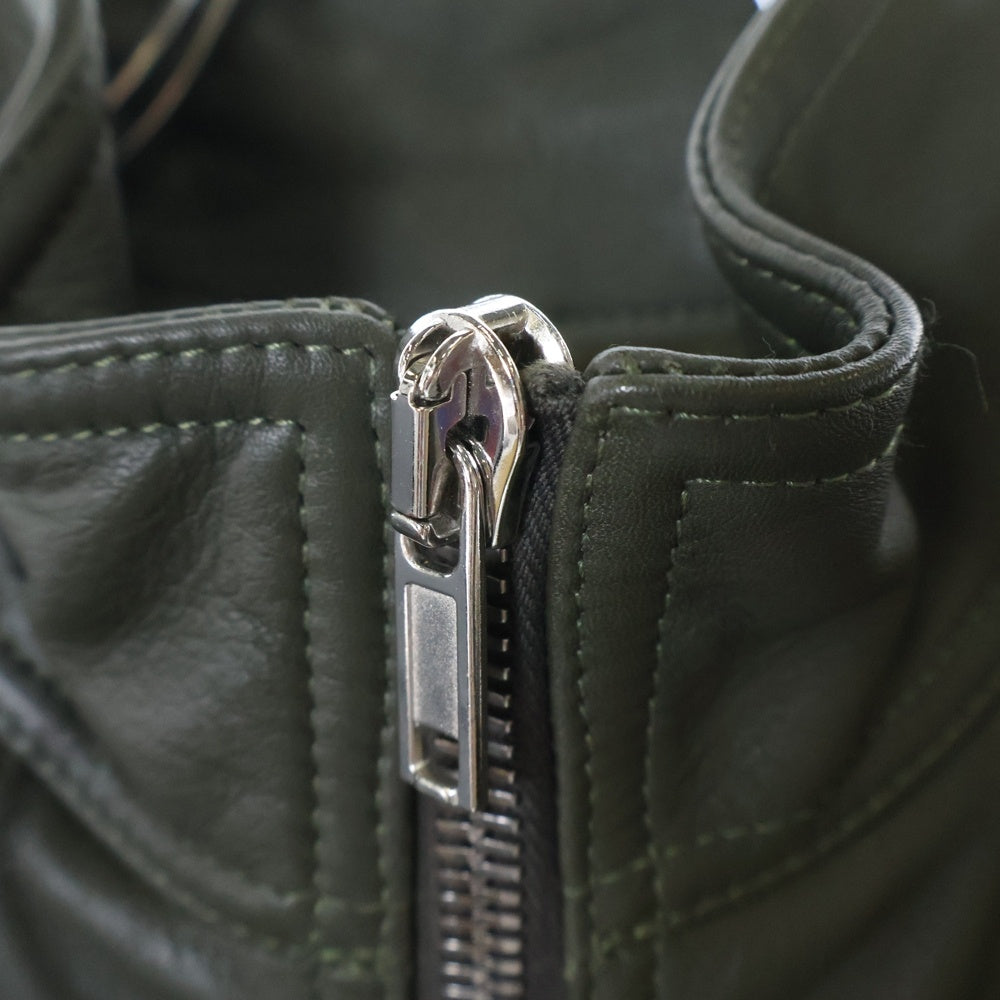 Rick Owens(リックオウエンス) 22AW INTARSIA RU02B2761 インターシャジップアップレザージャケット グリーン
