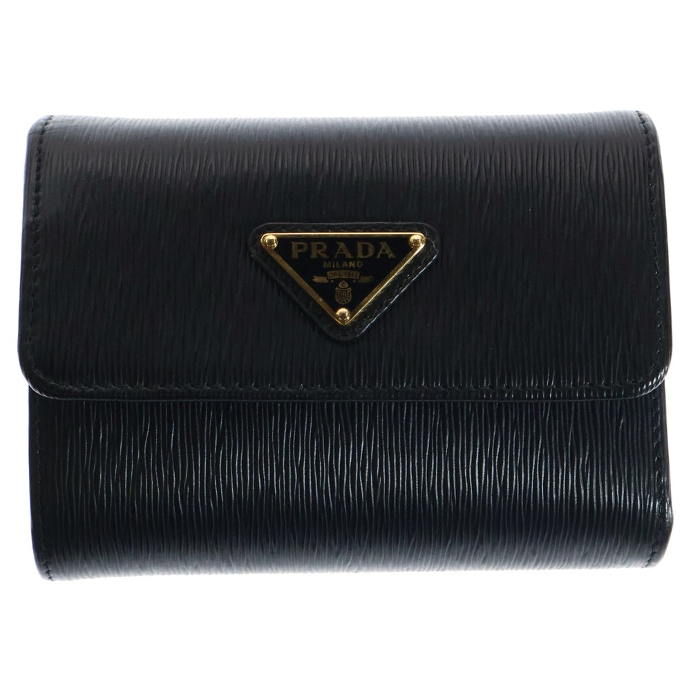 PRADA(プラダ) トライアングルロゴ サフィアーノレザー コンパクトウォレット 三つ折り財布 1MH025 ブラック