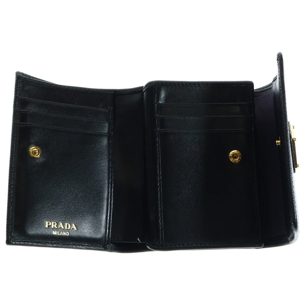 PRADA(プラダ) トライアングルロゴ サフィアーノレザー コンパクトウォレット 三つ折り財布 1MH025 ブラック