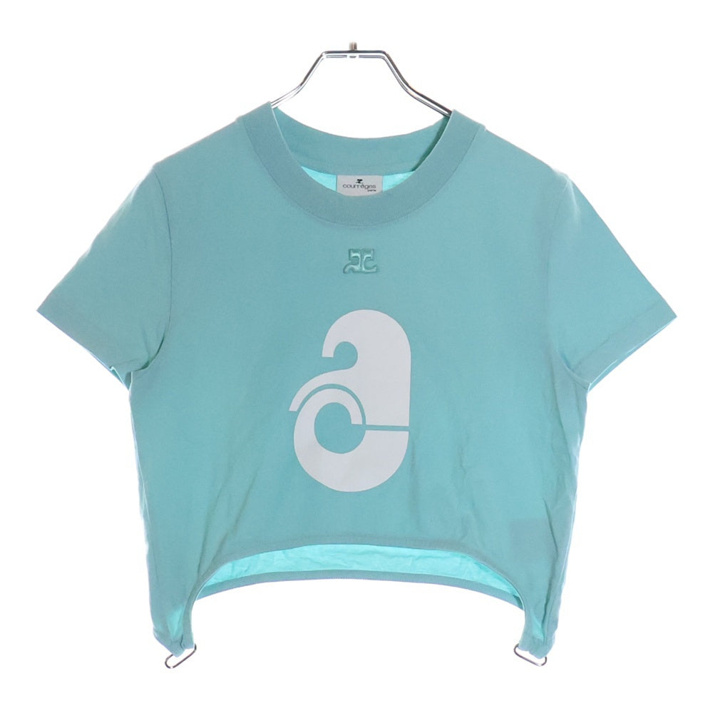 COURREGES(クレージュ) Shell Logo Dry Cotton Tee 123JTO142JS0058B060 ロゴプリント クロップド 半袖Tシャツ カットソー レディース ブルー