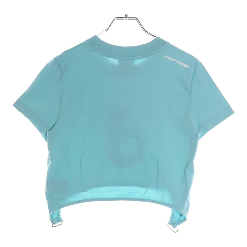 COURREGES(クレージュ) Shell Logo Dry Cotton Tee 123JTO142JS0058B060 ロゴプリント クロップド 半袖Tシャツ カットソー レディース ブルー