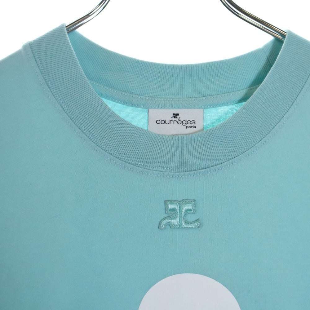 COURREGES(クレージュ) Shell Logo Dry Cotton Tee 123JTO142JS0058B060 ロゴプリント クロップド 半袖Tシャツ カットソー レディース ブルー