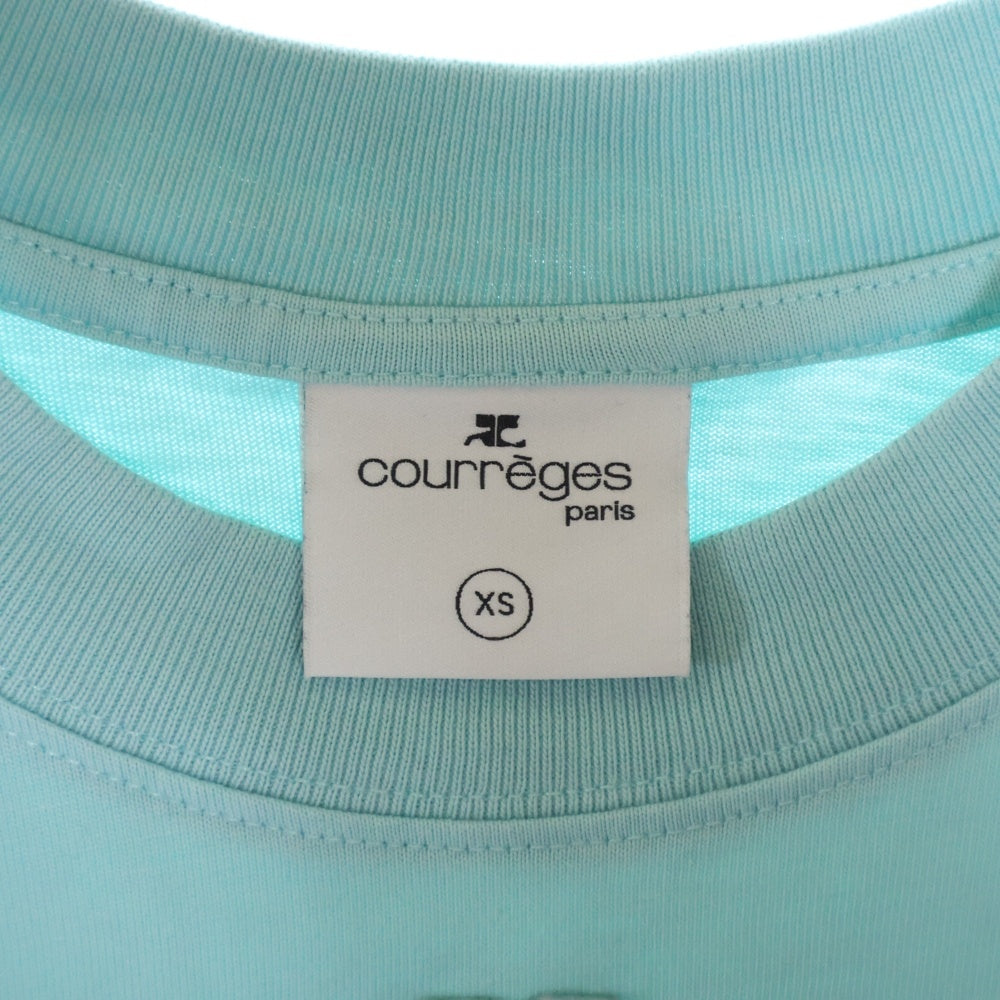 COURREGES(クレージュ) Shell Logo Dry Cotton Tee 123JTO142JS0058B060 ロゴプリント クロップド 半袖Tシャツ カットソー レディース ブルー