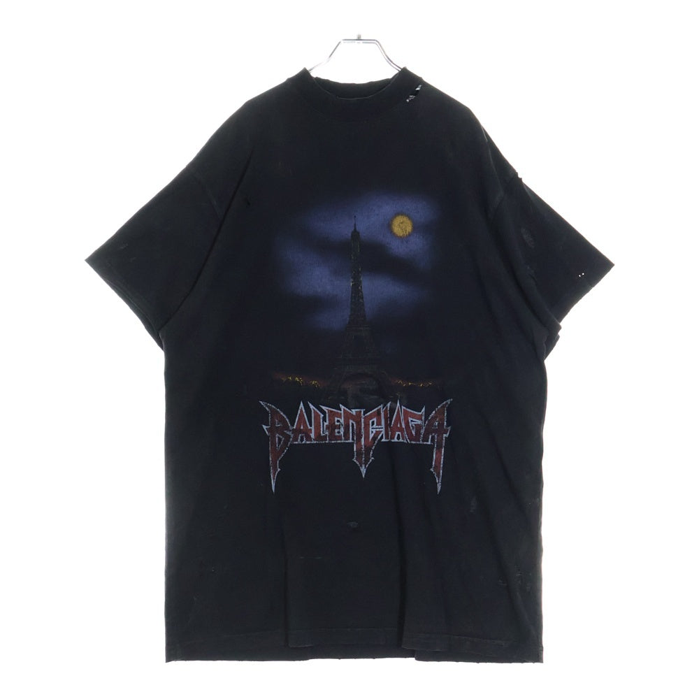 BALENCIAGA(バレンシアガ) Paris Moon Oversized Tee 739028 TQVX6 パリスムーン ダメージ加工 オーバーサイズ半袖Tシャツ ブラック