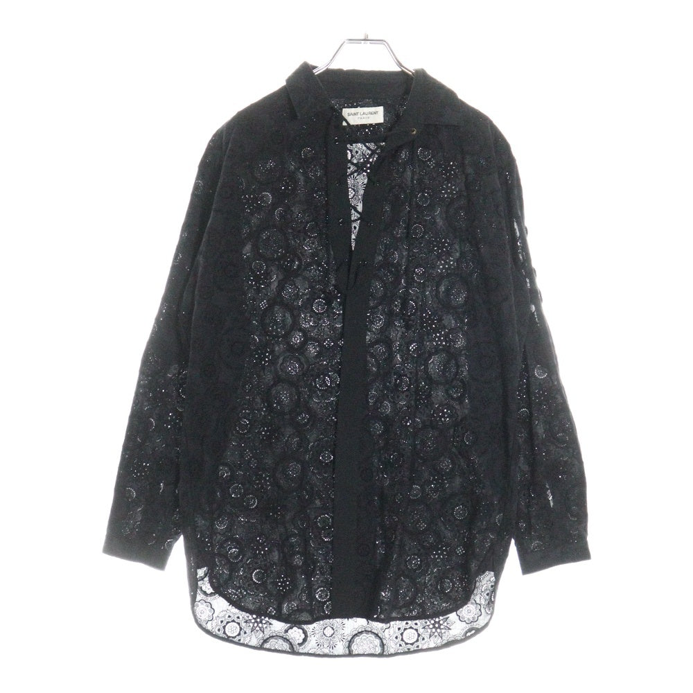 SAINT LAURENT PARIS(サンローランパリ) 刺繍レース ボタンアップ長袖シャツ 548963 Y031U ブラック