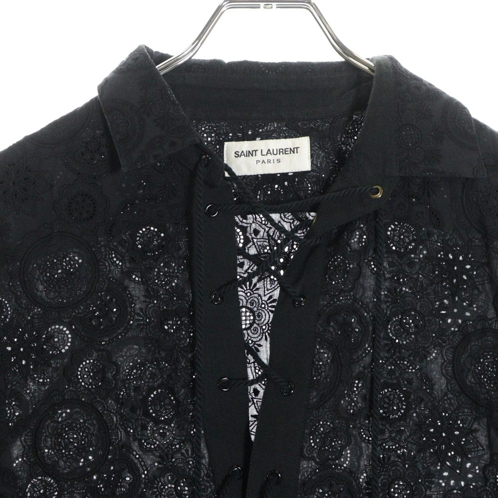 SAINT LAURENT PARIS(サンローランパリ) 刺繍レース ボタンアップ長袖シャツ 548963 Y031U ブラック